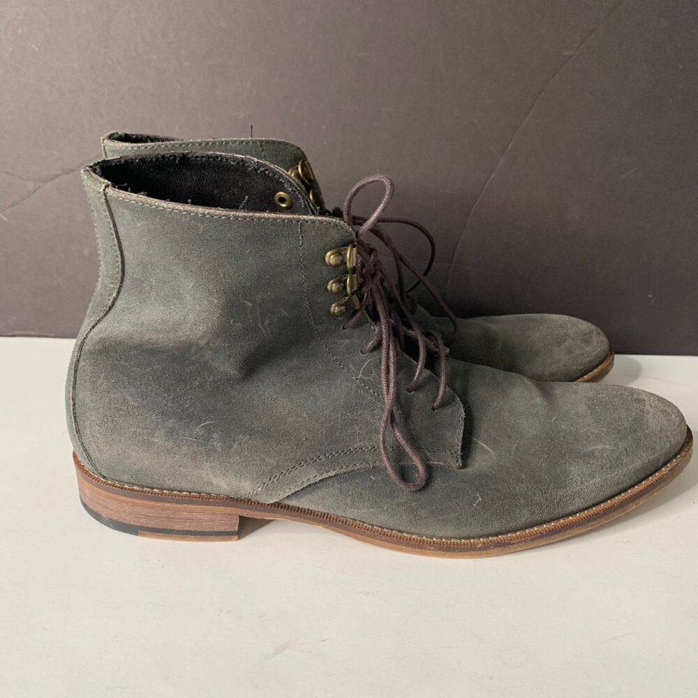 BANANA REPUBLIC MENS SUEDE LACE UP ANKLE BIKER GREEN BOOTS SIZE 10.5 - Picture 2 of 9